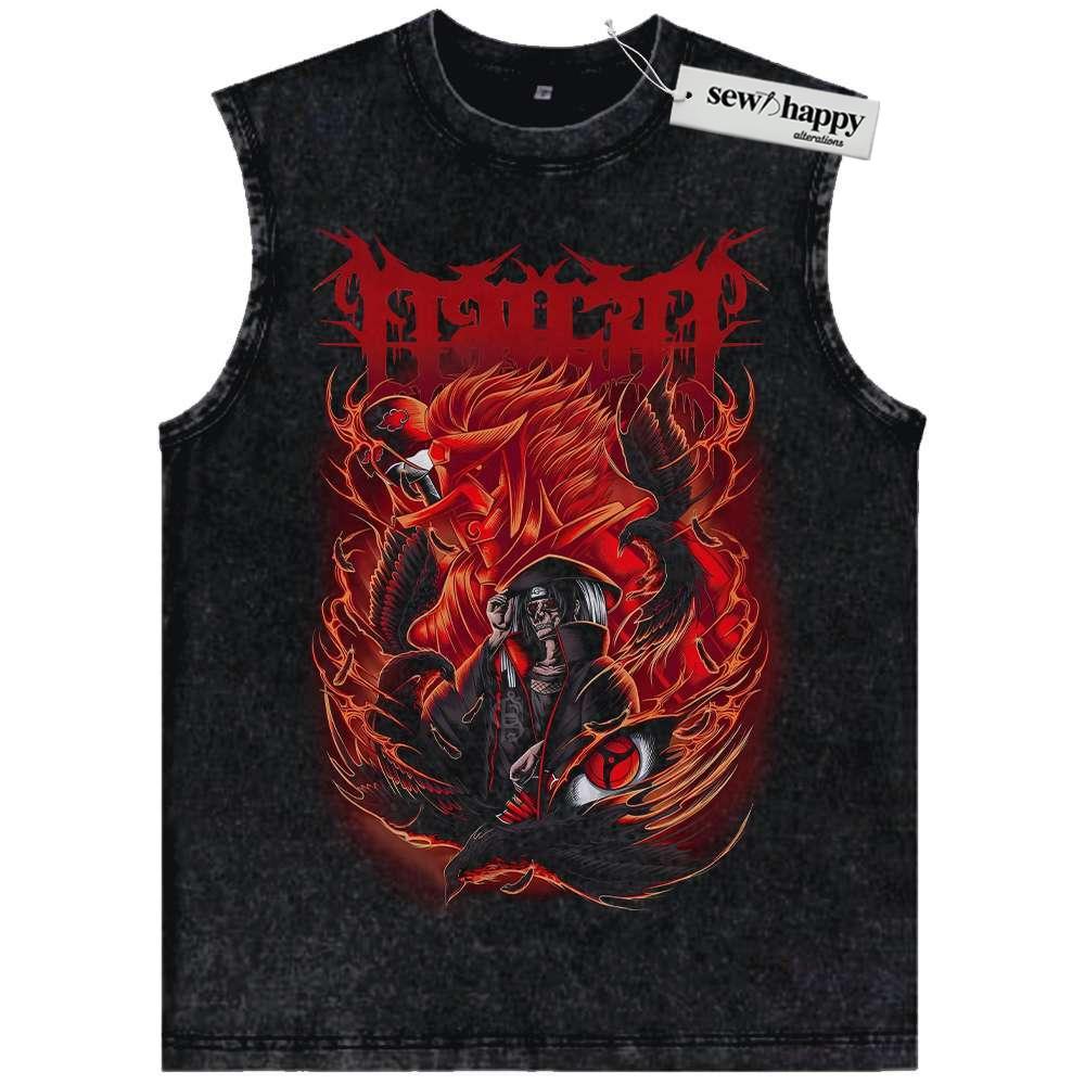 Wash Tank Top Skull Itachi Uchiha Tank Top, Akatsuki – Naruto Tank Top, Anime Tank Top, Vintage Tank Top
