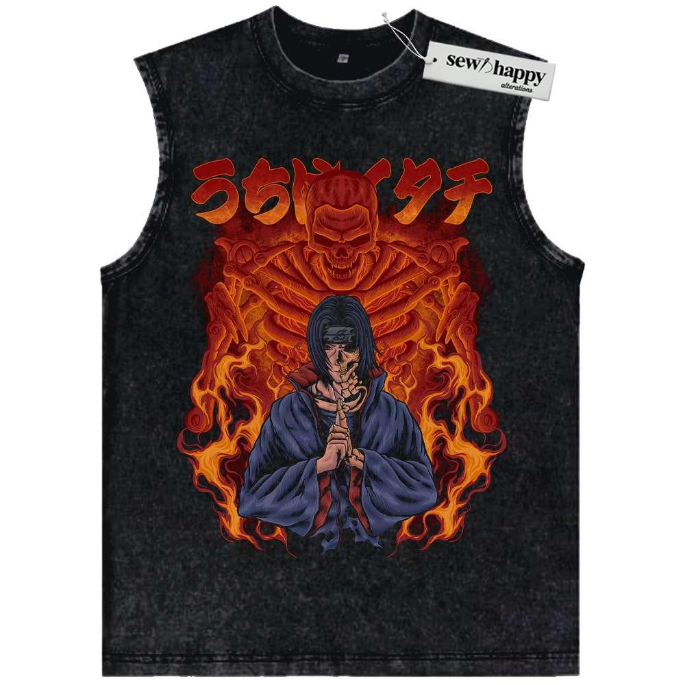 Wash Tank Top Skull Itachi Uchiha Tank Top, Naruto Tank Top, Anime Tank Top, Vintage Tank Top