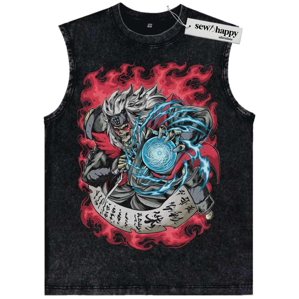 Wash Tank Top Skull Jiraiya Tank Top, Naruto Tank Top, Anime Tank Top, Vintage Tank Top