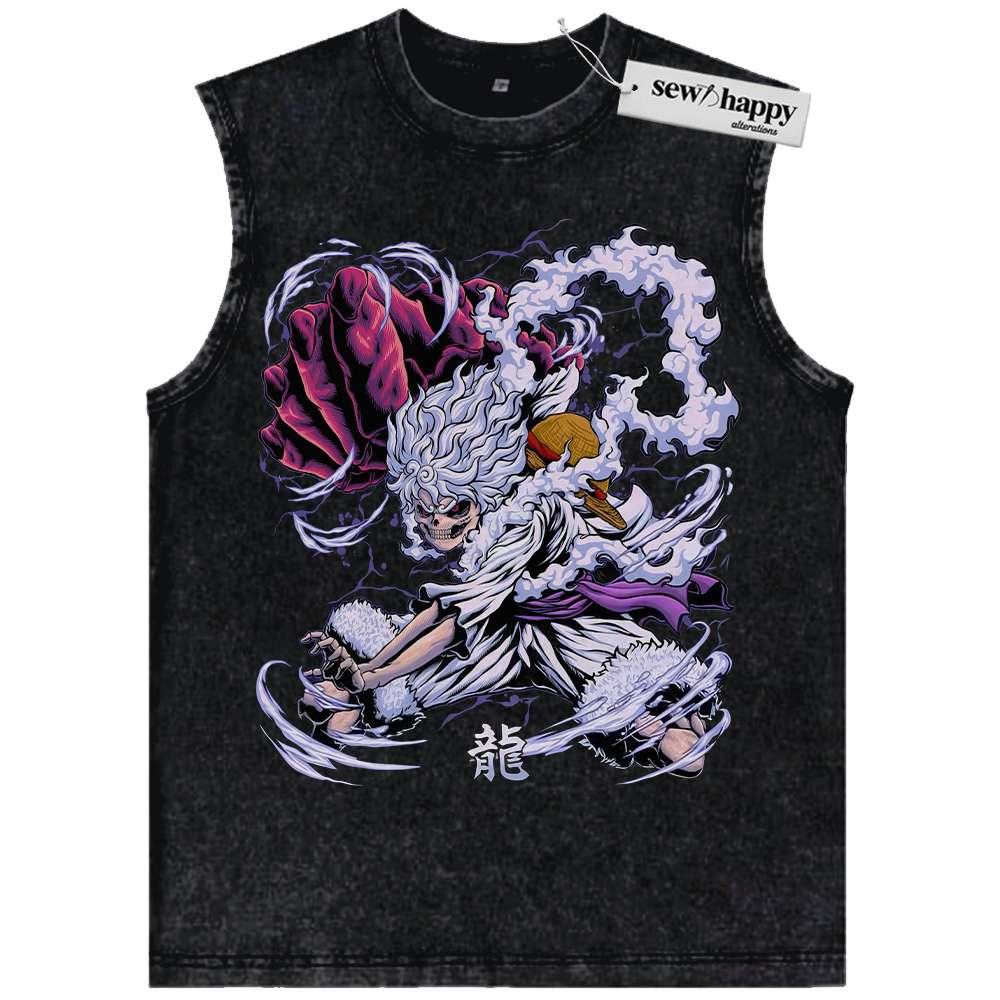 Wash Tank Top Skull Luffy Gear 5 Tank Top, One Piece Tank Top, Anime Tank Top, Vintage Tank Top