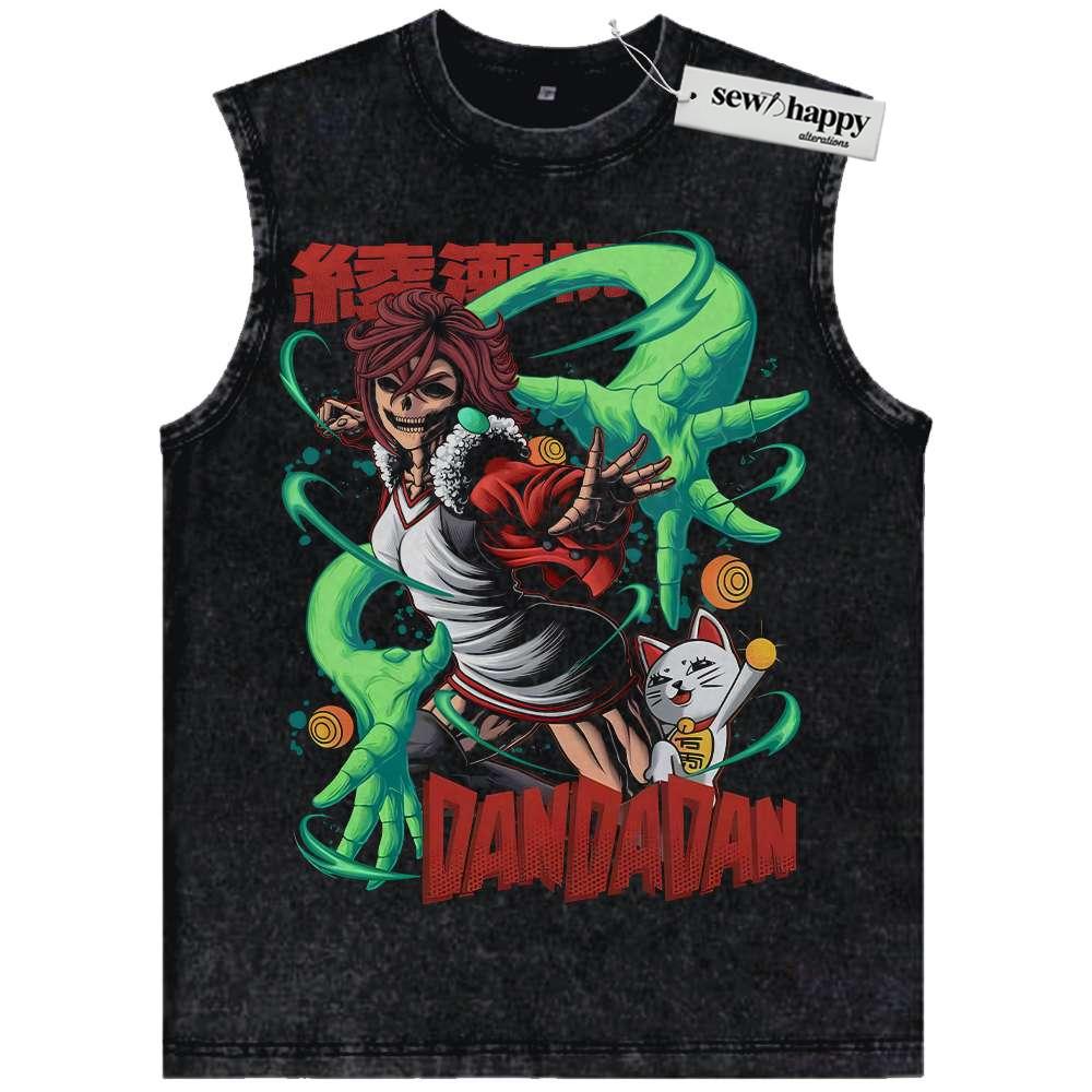 Wash Tank Top Skull Momo Ayase vs Turbo Granny Tank Top, Dandadan Tank Top, Anime Tank Top, Vintage Tank Top