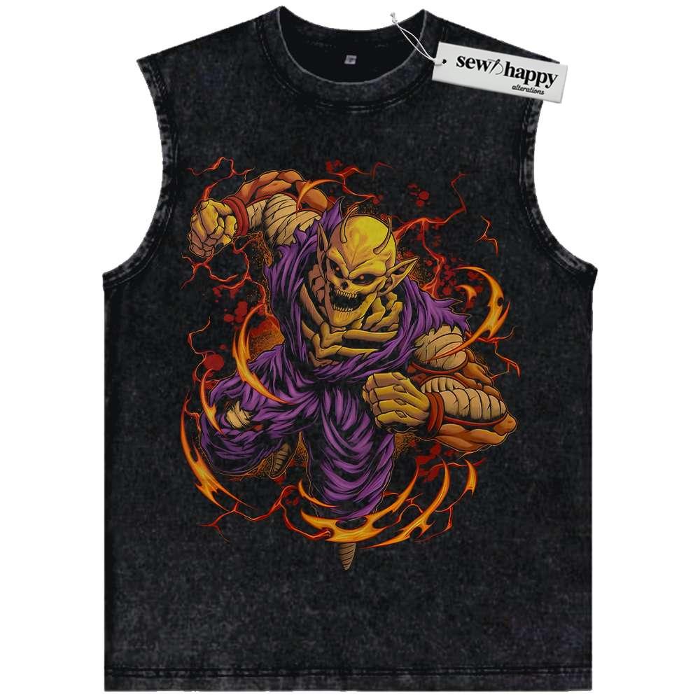Wash Tank Top Skull Orange Piccolo Tank Top, Dragon Ball Tank Top, DBZ Tank Top, Anime Tank Top, Vintage Tank Top