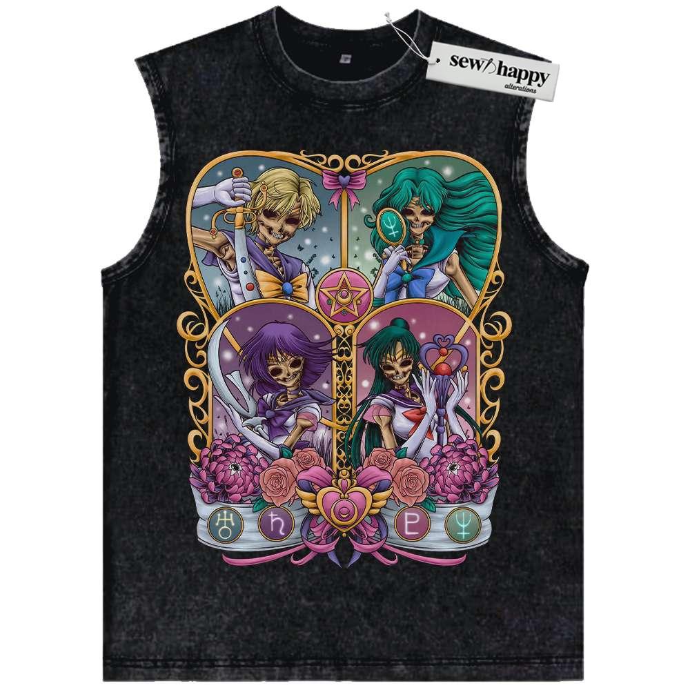 Wash Tank Top Skull Sailor Moon Tank Top, Anime Tank Top, Vintage Tank Top