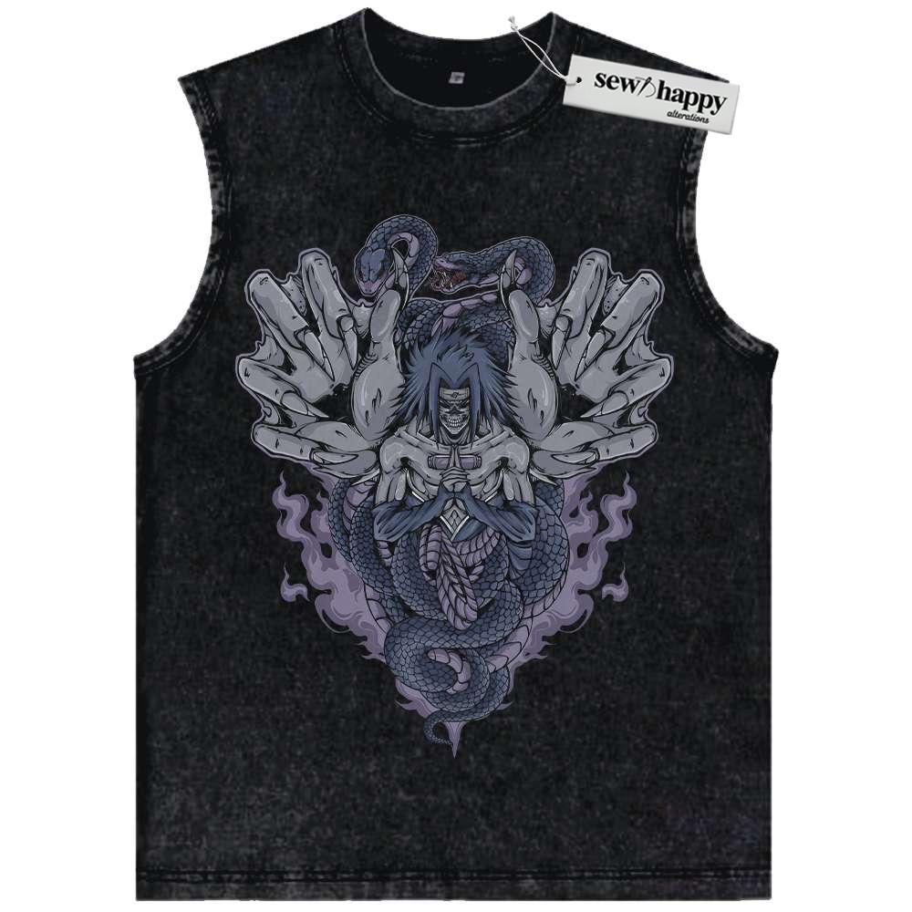 Wash Tank Top Skull Sasuke Uchiha Tank Top, Naruto Tank Top, Anime Tank Top, Vintage Tank Top