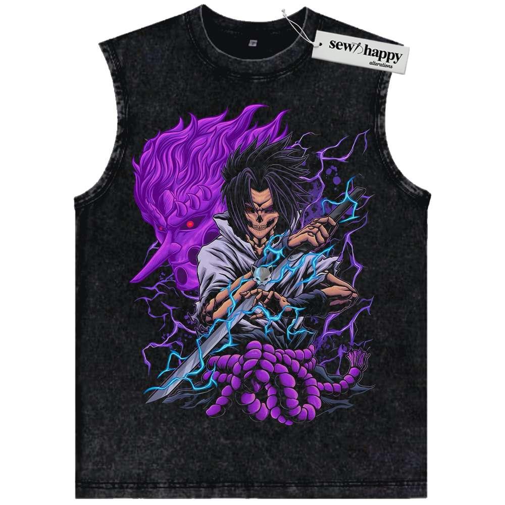 Wash Tank Top Skull Sasuke Uchiha Tank Top, Naruto Tank Top, Anime Tank Top, Vintage Tank Top