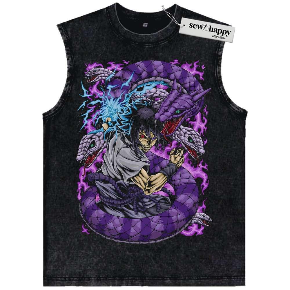 Wash Tank Top Skull Sasuke Uchiha Tank Top, Naruto Tank Top, Anime Tank Top, Vintage Tank Top