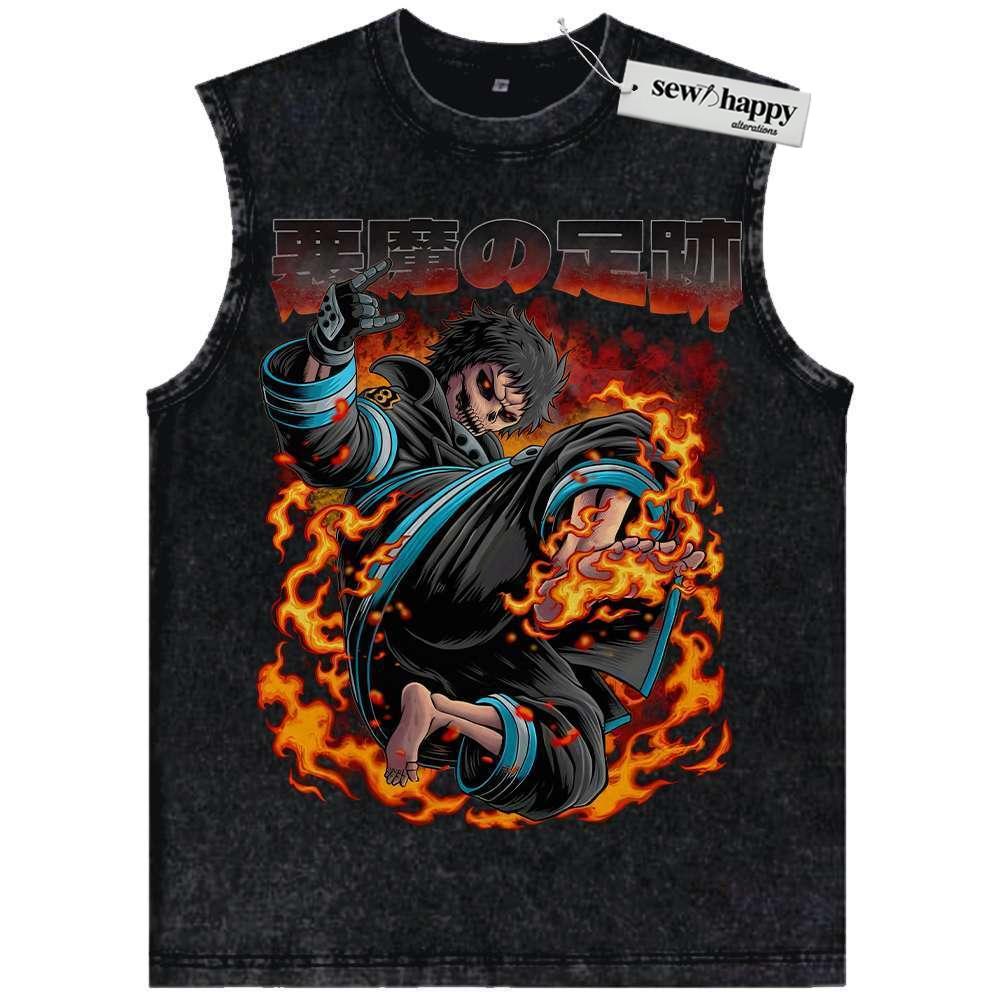Wash Tank Top Skull Shinra Kusakabe Tank Top, Fire Force Tank Top, Anime Tank Top, Vintage Tank Top