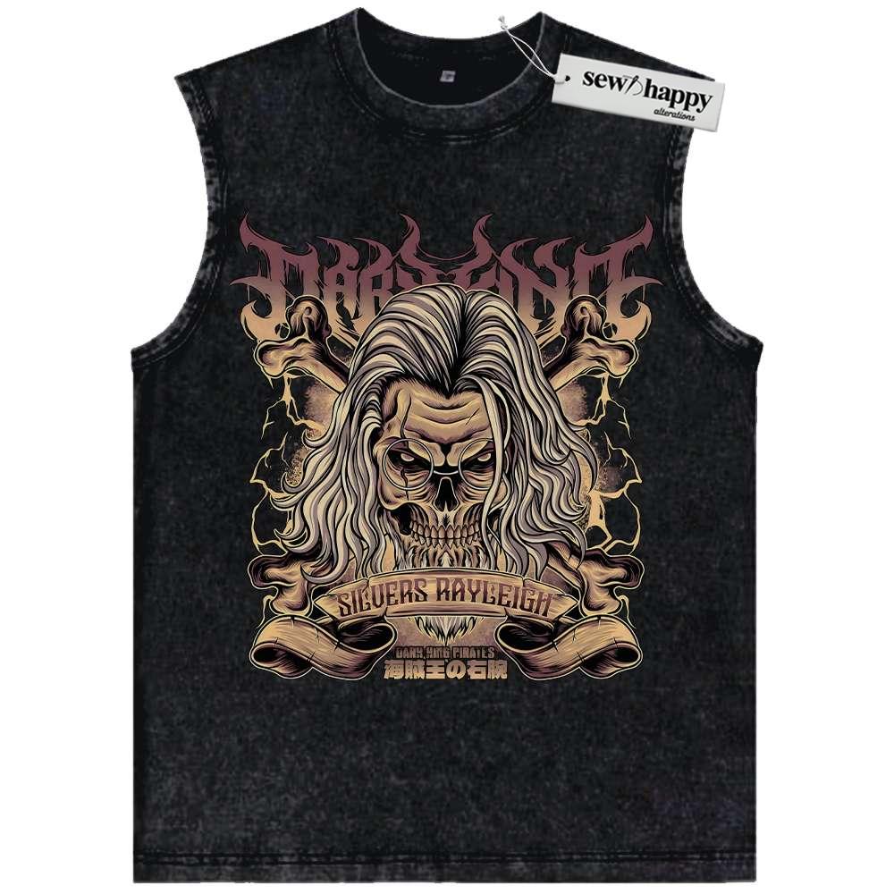 Wash Tank Top Skull Silvers Rayleigh Tank Top, One Piece Tank Top, Anime Tank Top, Vintage Tank Top