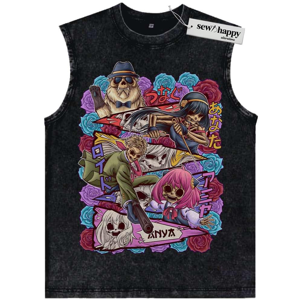 Wash Tank Top Skull Spy x Family Tank Top, Anime Tank Top, Vintage Tank Top