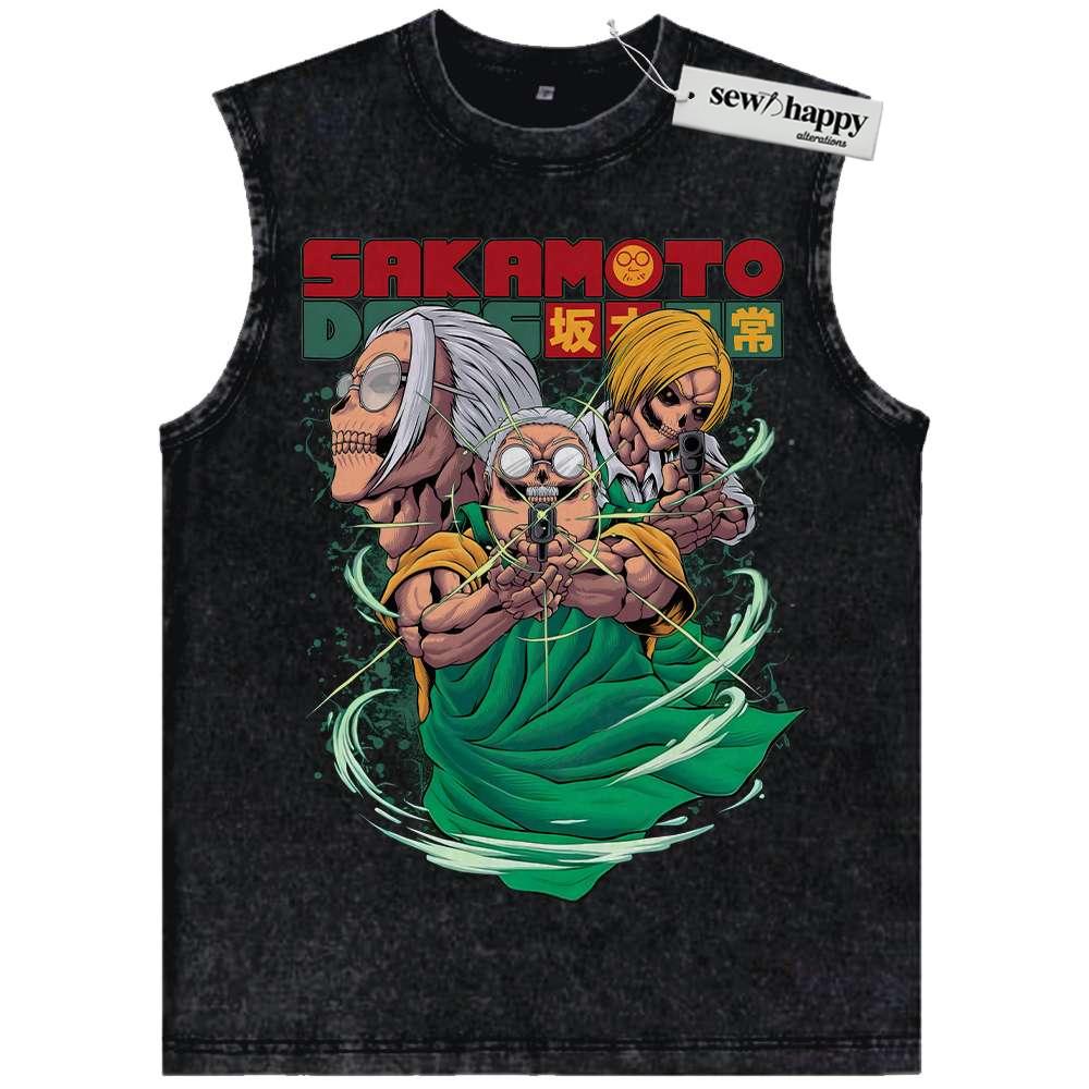 Wash Tank Top Skull Taro Sakamoto Tank Top, Sakamoto Days Tank Top, Anime Tank Top, Vintage Tank Top