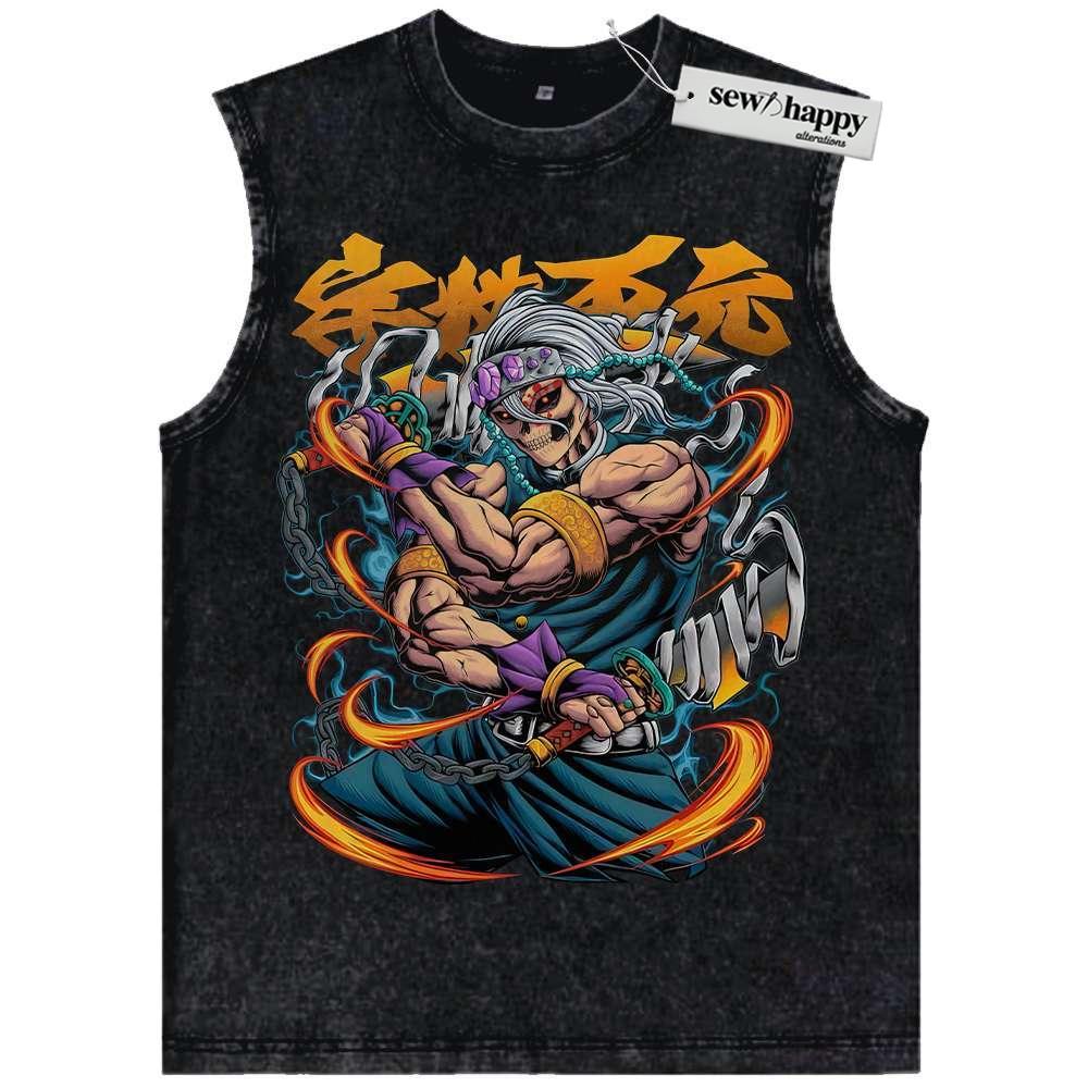 Wash Tank Top Skull Tengen Uzui Tank Top, Demon Slayer Tank Top, Anime Tank Top, Vintage Tank Top