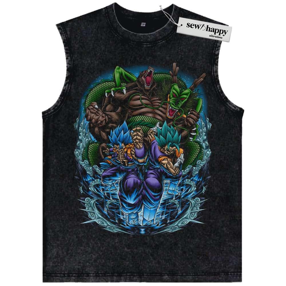 Wash Tank Top Skull Vegito vs Gogeta Tank Top, Shenron Tank Top, Dragon Ball Tank Top, Anime Tank Top, Vintage Tank Top