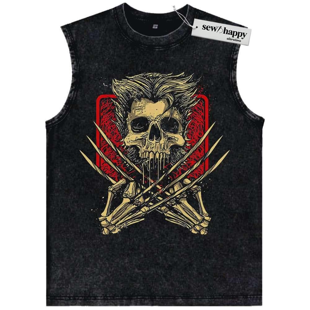 Wash Tank Top Skull Wolverine Tank Top, Marvel Comics Tank Top, Vintage Tank Top