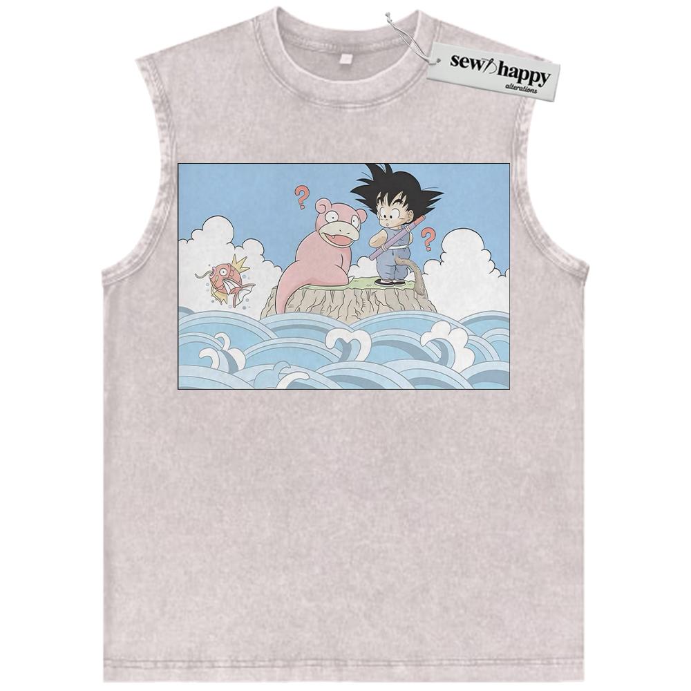 Wash Tank Top Slowpoke Tank Top, Magikarp and Son Goku Tank Top, Dragon Ball Tank Top, Pokemon Tank Top, Anime Tank Top, Vintage Tank Top
