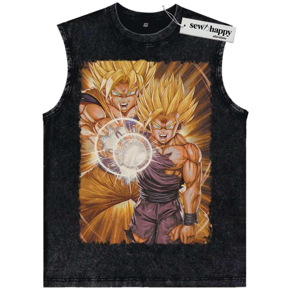 Wash Tank Top Son Goku and Gohan Tank Top, Dragon Ball Tank Top, Anime Tank Top, Vintage Tank Top
