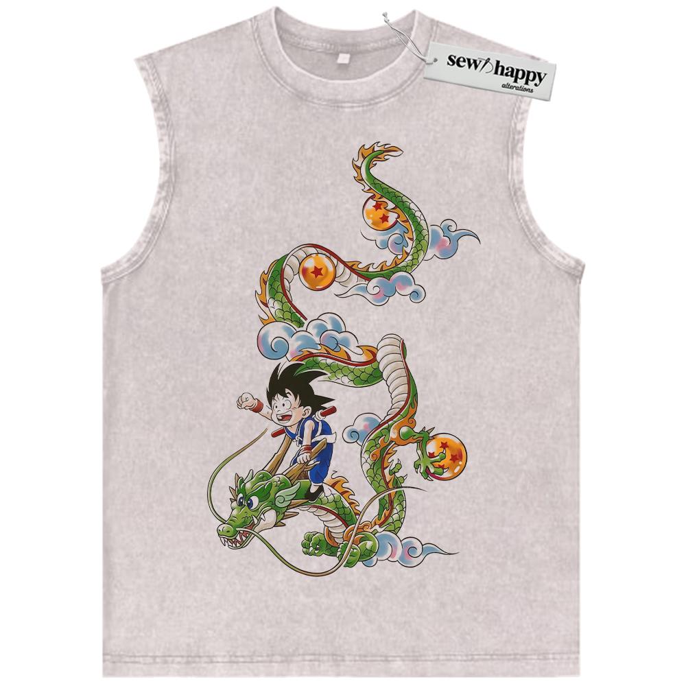 Wash Tank Top Son Goku and Shenron Tank Top, Dragon Ball Tank Top, Anime Tank Top, Vintage Tank Top
