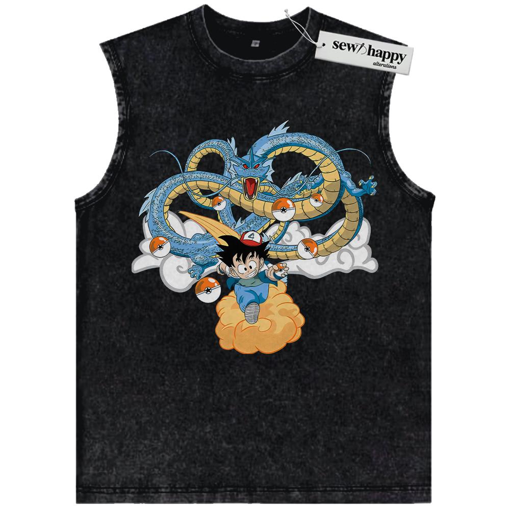 Wash Tank Top Son Goku Tank Top, Dragon Ball x Pokemon Tank Top, Anime Tank Top, Vintage Tank Top