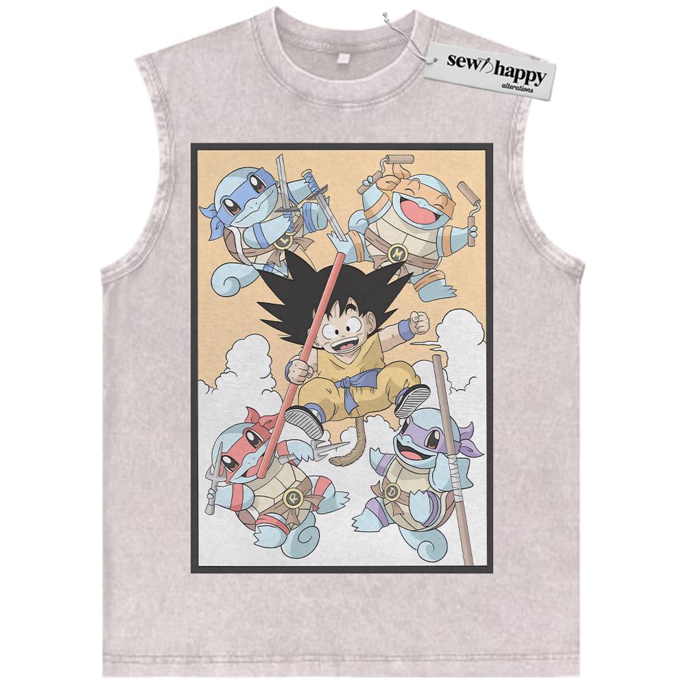Wash Tank Top Son Goku Tank Top, Squirtle Tank Top, Dragon Ball x Pokemon Tank Top, Anime Tank Top, Vintage Tank Top