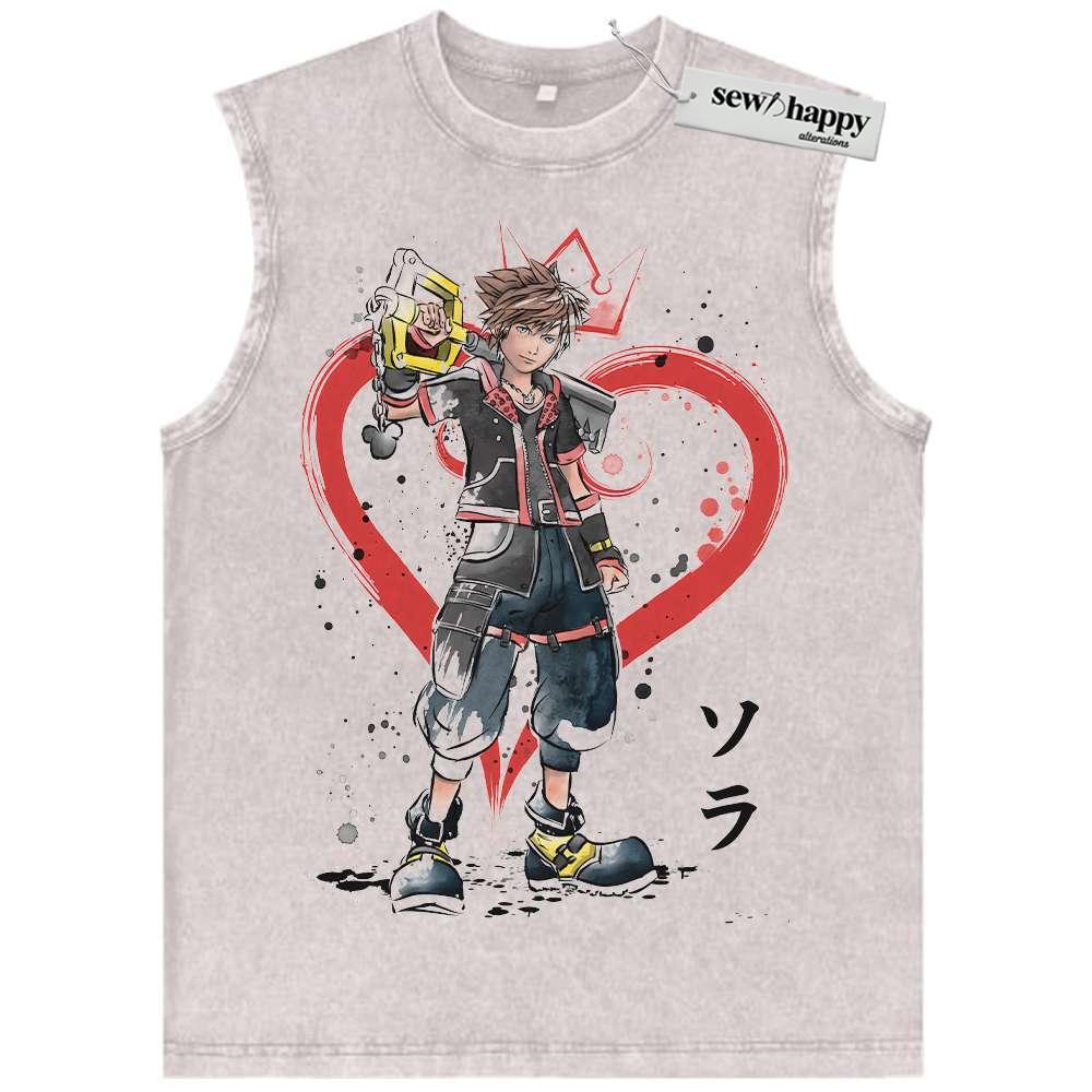 Wash Tank Top Sora Tank Top, Kingdom Hearts Tank Top, Game Tank Top, Vintage Tank Top