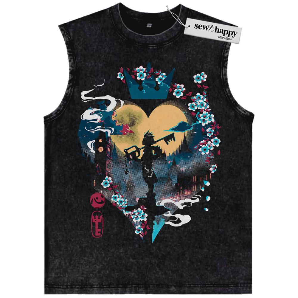 Wash Tank Top Sora Tank Top, Kingdom Hearts Tank Top, Game Tank Top, Vintage Tank Top