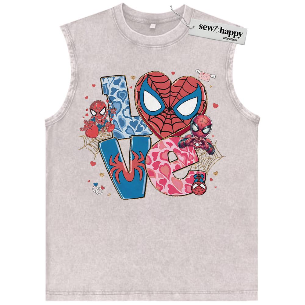 Wash Tank Top Spider-Man Tank Top, Marvel Comics Tank Top, Valentine’s Day Tank Top, Vintage Tank Top