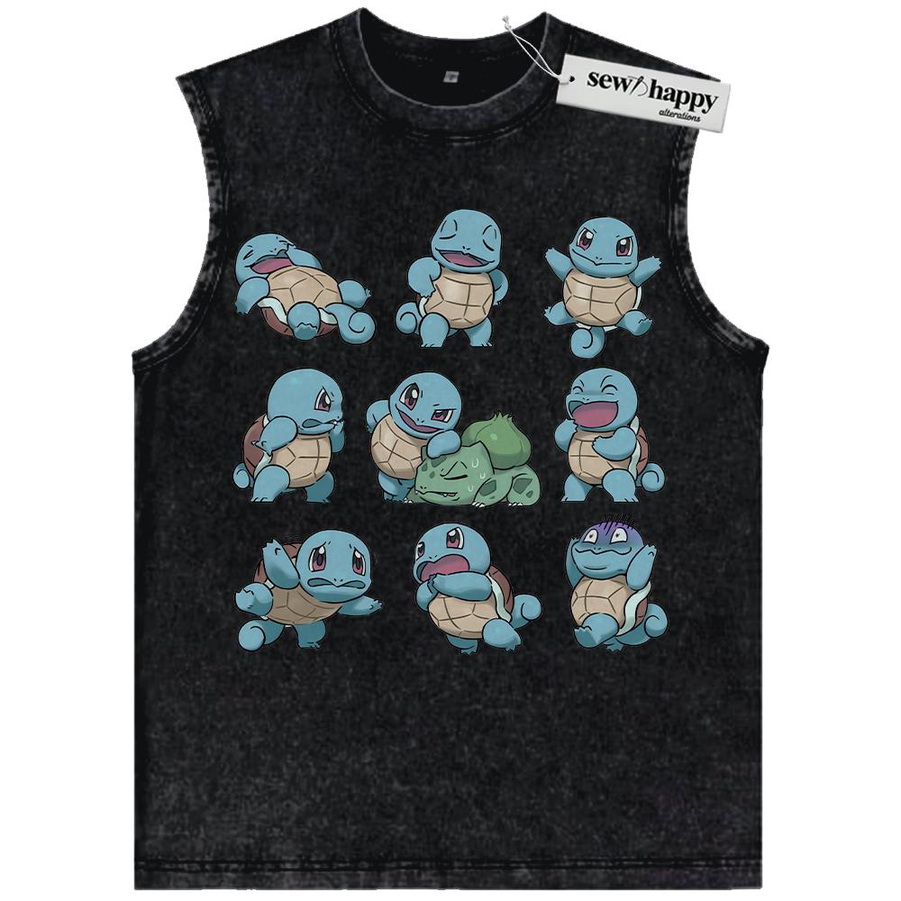 Wash Tank Top Squirtle and Bulbasaur Tank Top, Pokemon Tank Top, PKM Tank Top, Anime Tank Top, Vintage Tank Top