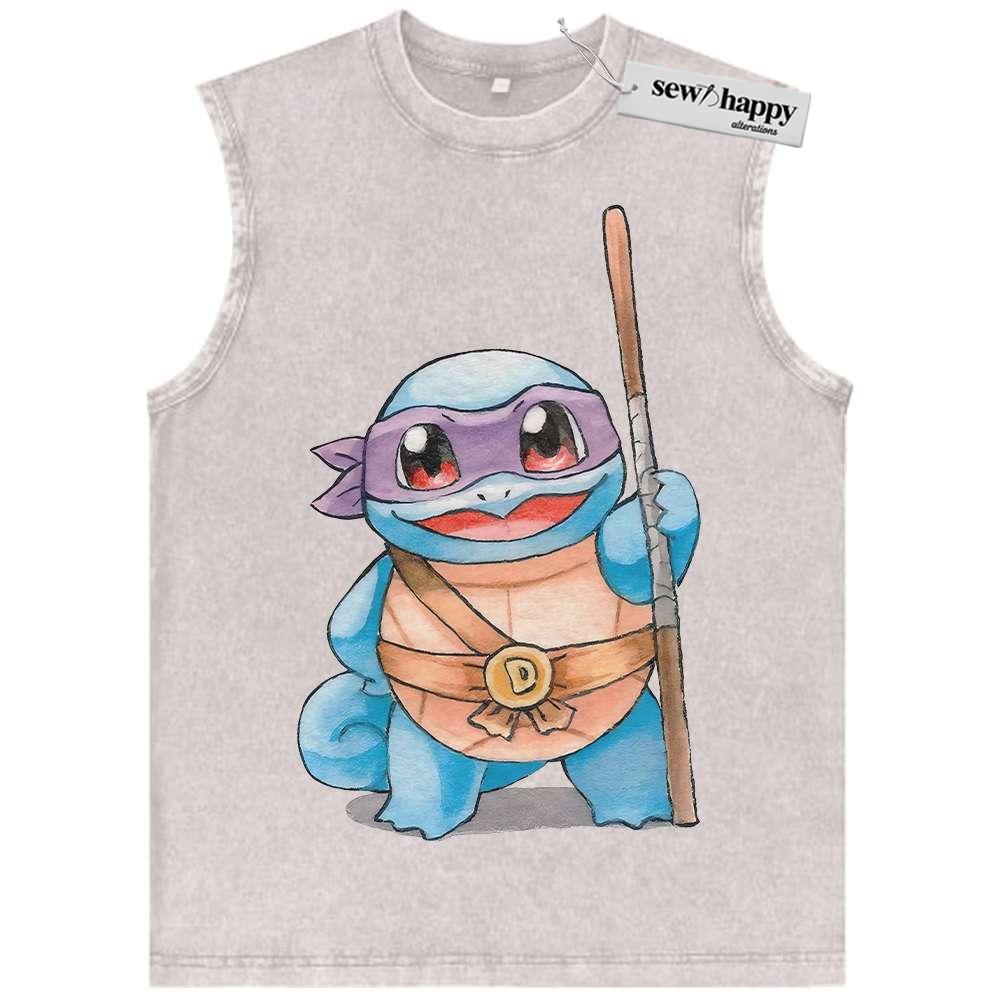 Wash Tank Top Squirtle x Donatello Tank Top, Pokemon Tank Top, Anime Tank Top, Vintage Tank Top