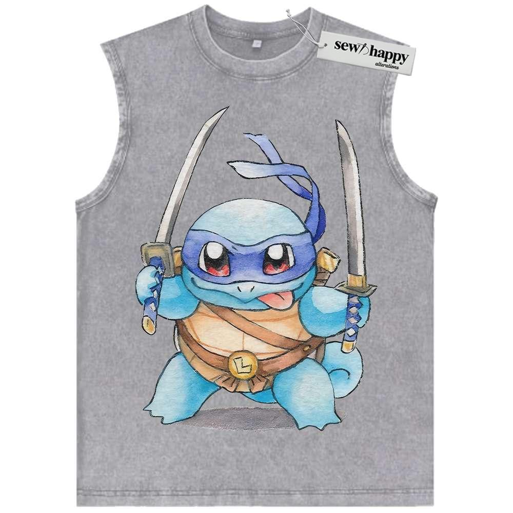 Wash Tank Top Squirtle x Leonardo Tank Top, Pokemon Tank Top, Anime Tank Top, Vintage Tank Top