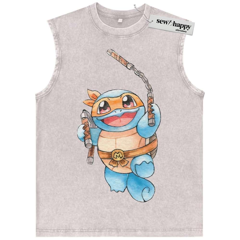 Wash Tank Top Squirtle x Michelangelo Tank Top, Tank Top, Pokemon Tank Top, Anime Tank Top, Vintage Tank Top