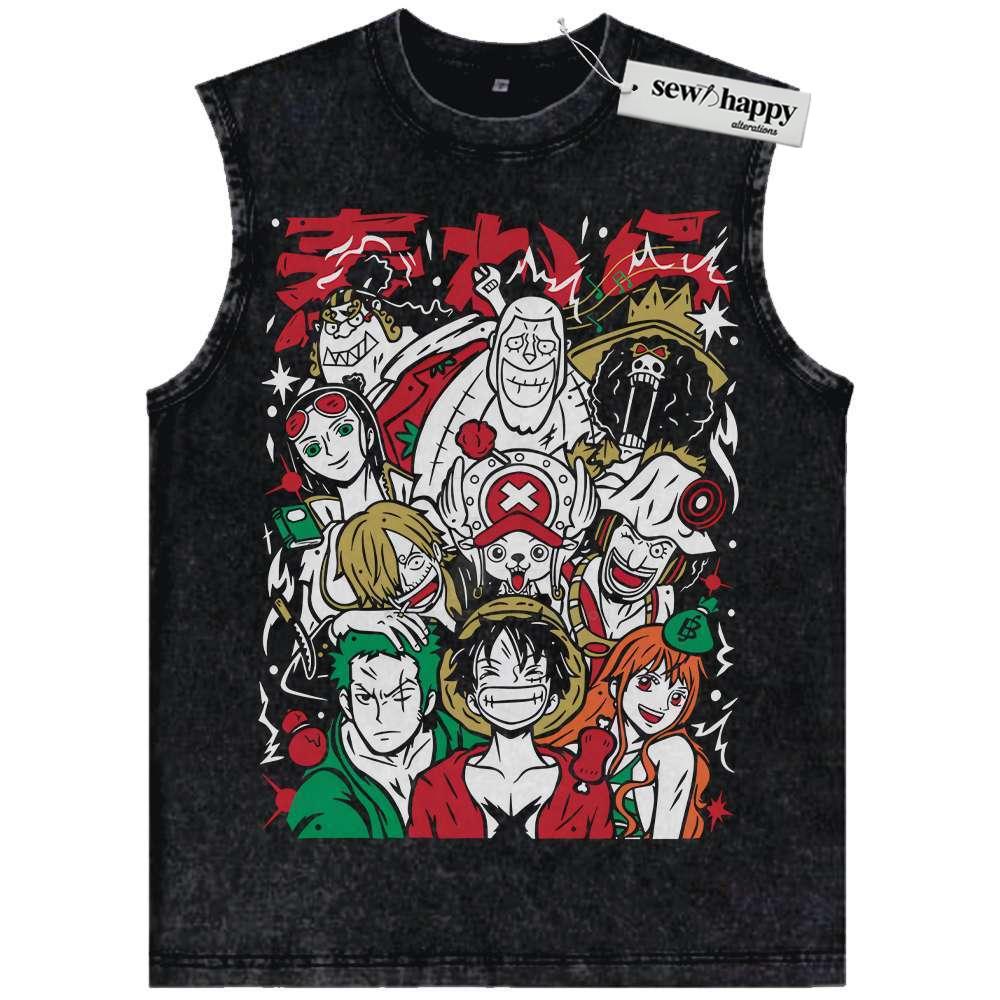 Wash Tank Top Straw Hat Pirates Tank Top, One Piece Tank Top, Anime Tank Top, Vintage Tank Top