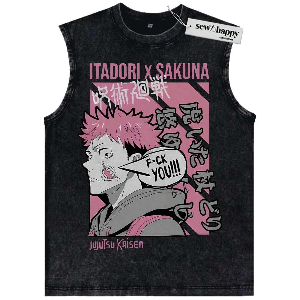 Wash Tank Top Sukuna x Itadori Tank Top, Jujutsu Kaisen Tank Top, Anime Tank Top, Vintage Tank Top