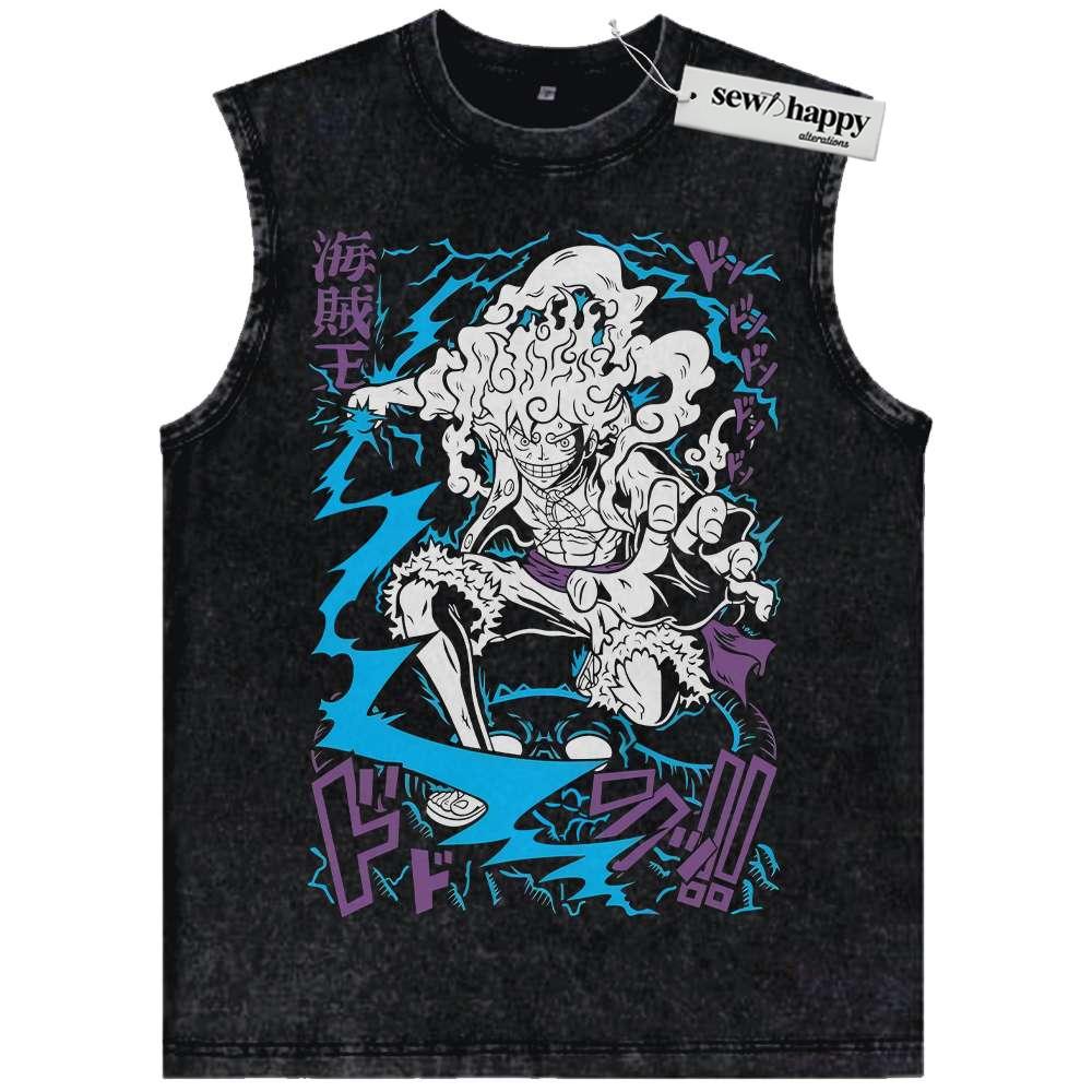 Wash Tank Top Sun God Nika – Monkey D Luffy Tank Top, One Piece Tank Top, Anime Tank Top, Vintage Tank Top