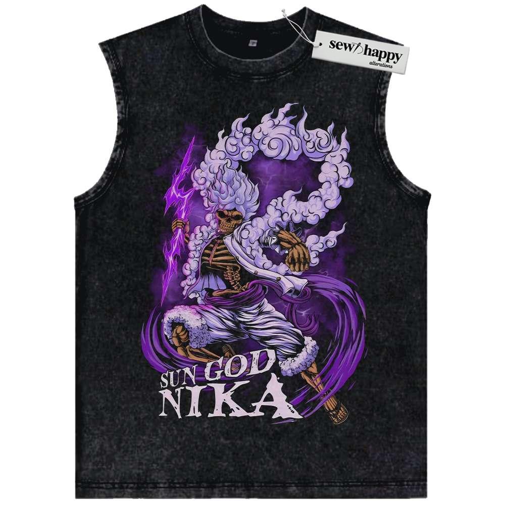 Wash Tank Top Sun God Nika – Monkey D Luffy Tank Top, One Piece Tank Top, Anime Tank Top, Vintage Tank Top