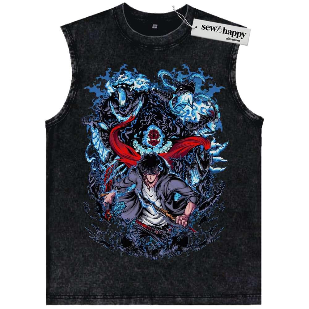 Wash Tank Top Sung Jinwoo Tank Top, Solo Leveling Tank Top, Anime Tank Top, Vintage Tank Top