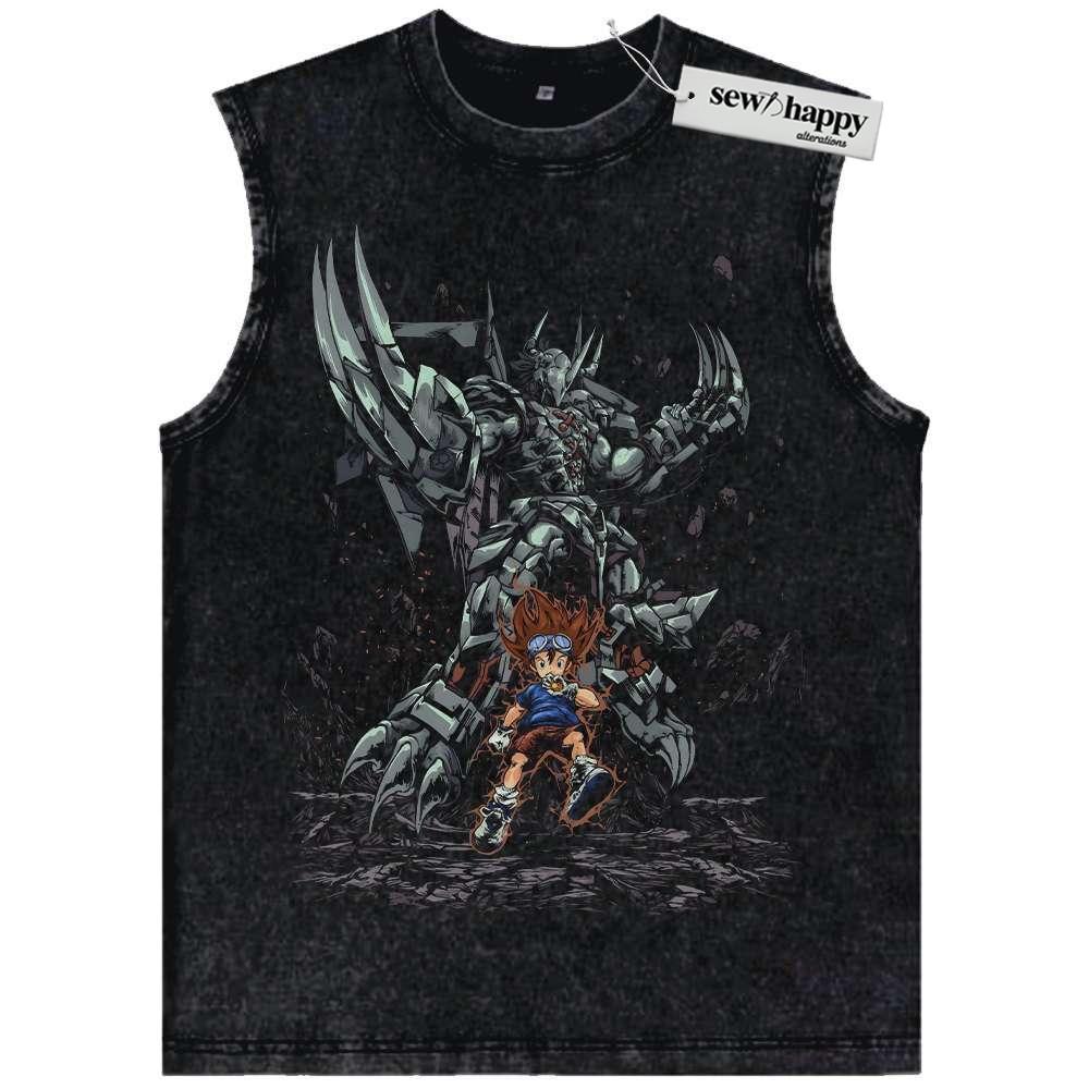 Wash Tank Top Taichi Kamiya vs WarGreymon Tank Top, Digimon Adventure Tank Top, Anime Tank Top, Vintage Tank Top
