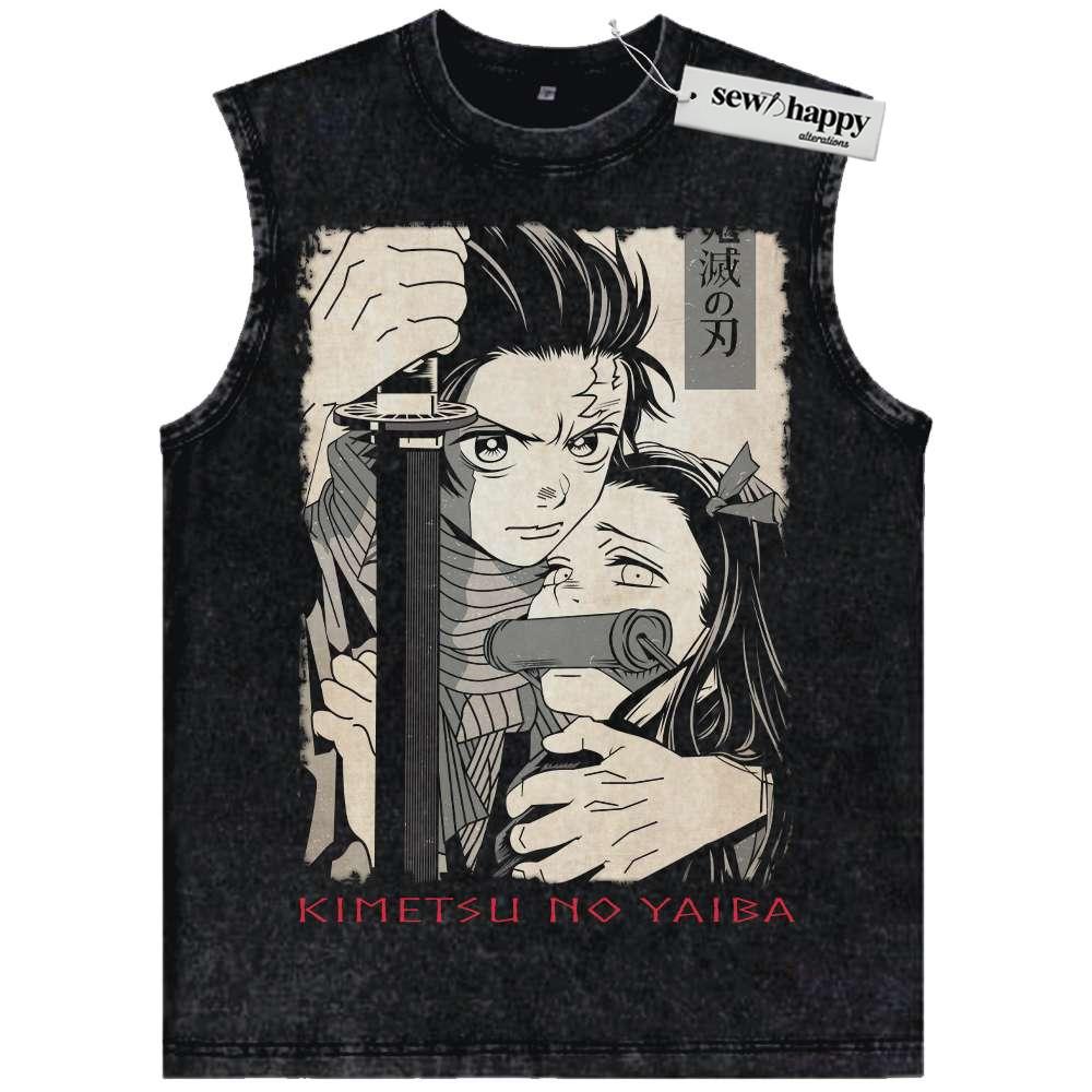 Wash Tank Top Tanjiro and Nezuko Tank Top, Demon Slayer Tank Top, Anime Tank Top, Vintage Tank Top