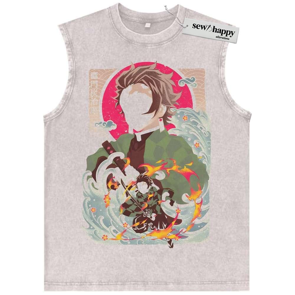 Wash Tank Top Tanjiro Kamado Tank Top, Demon Slayer Tank Top, Anime Tank Top, Vintage Tank Top