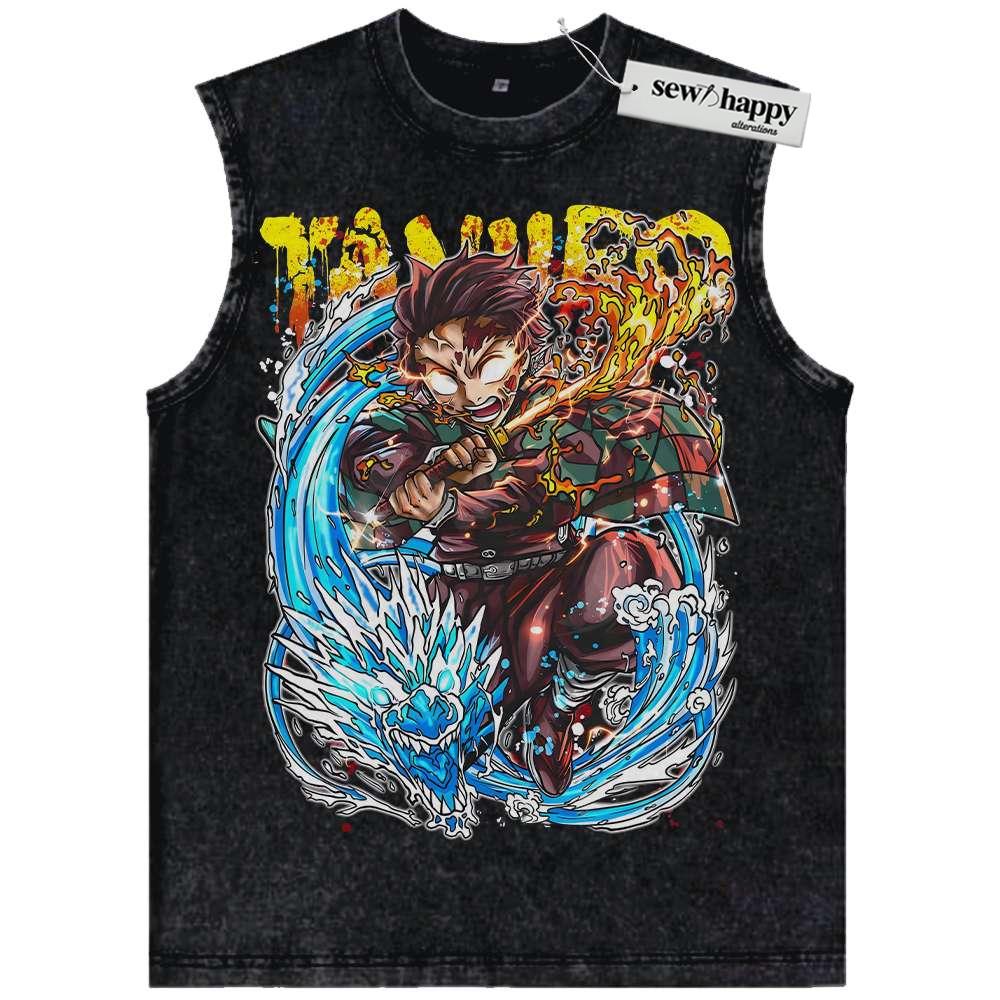 Wash Tank Top Tanjiro Kamado Tank Top, Demon Slayer Tank Top, Anime Tank Top, Vintage Tank Top