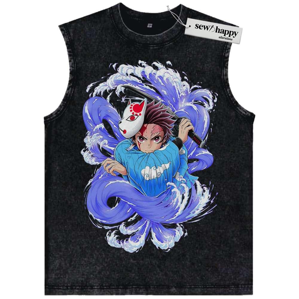 Wash Tank Top Tanjiro Kamado Tank Top, Demon Slayer Tank Top, Anime Tank Top, Vintage Tank Top