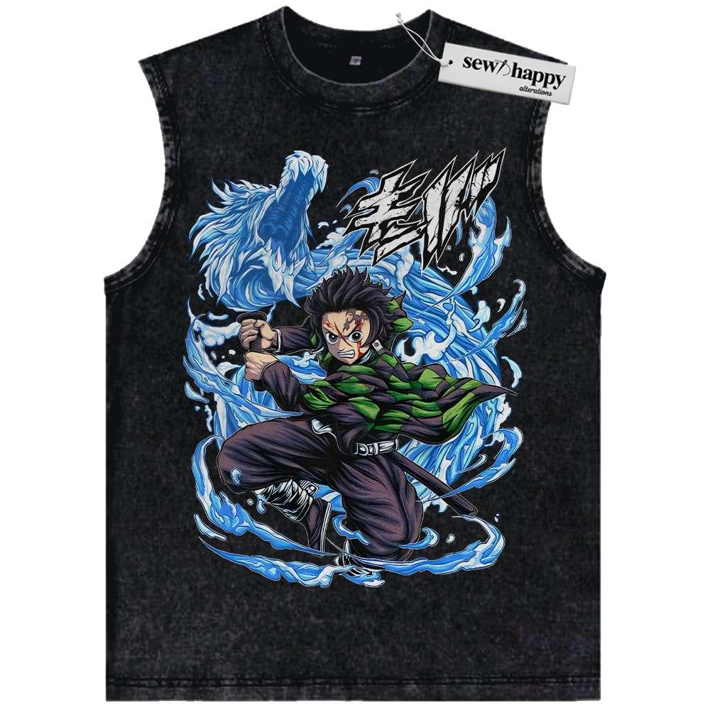 Wash Tank Top Tanjiro Kamado Tank Top, Demon Slayer Tank Top, Anime Tank Top, Vintage Tank Top