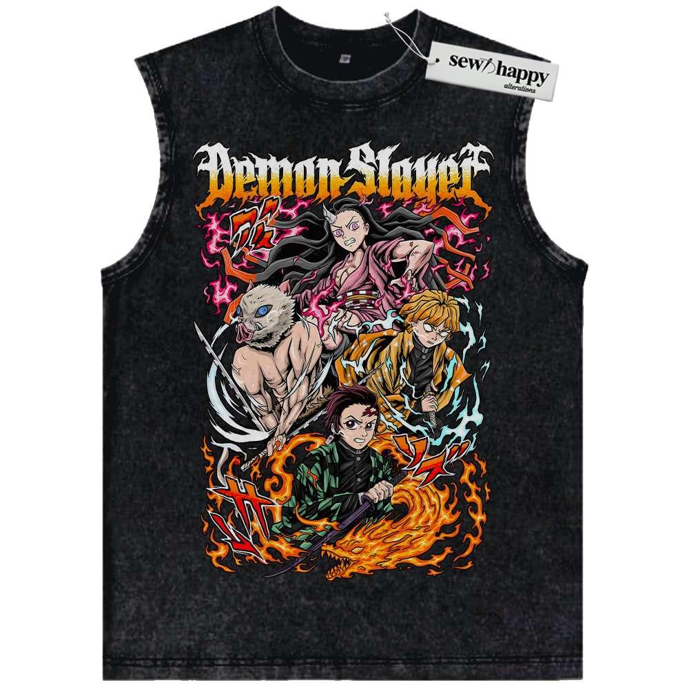 Wash Tank Top Tanjiro Tank Top, Nezuko Tank Top, Inosuke Tank Top, Zenitsu Tank Top, Demon Slayer Tank Top, Anime Tank Top, Vintage Tank Top