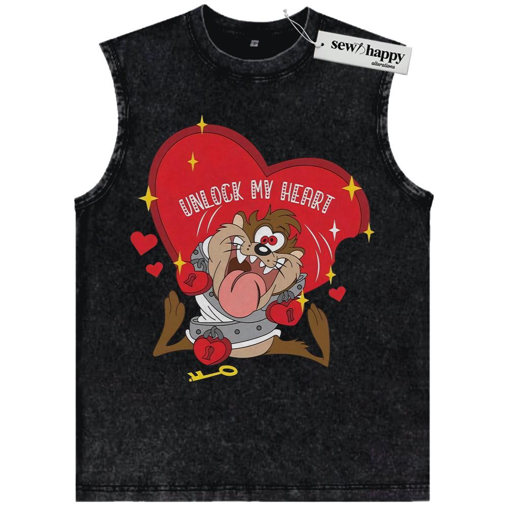 Wash Tank Top Tasmanian Devil Tank Top, Looney Tunes Tank Top, Valentine’s Day Tank Top, Animated Tank Top, Vintage Tank Top