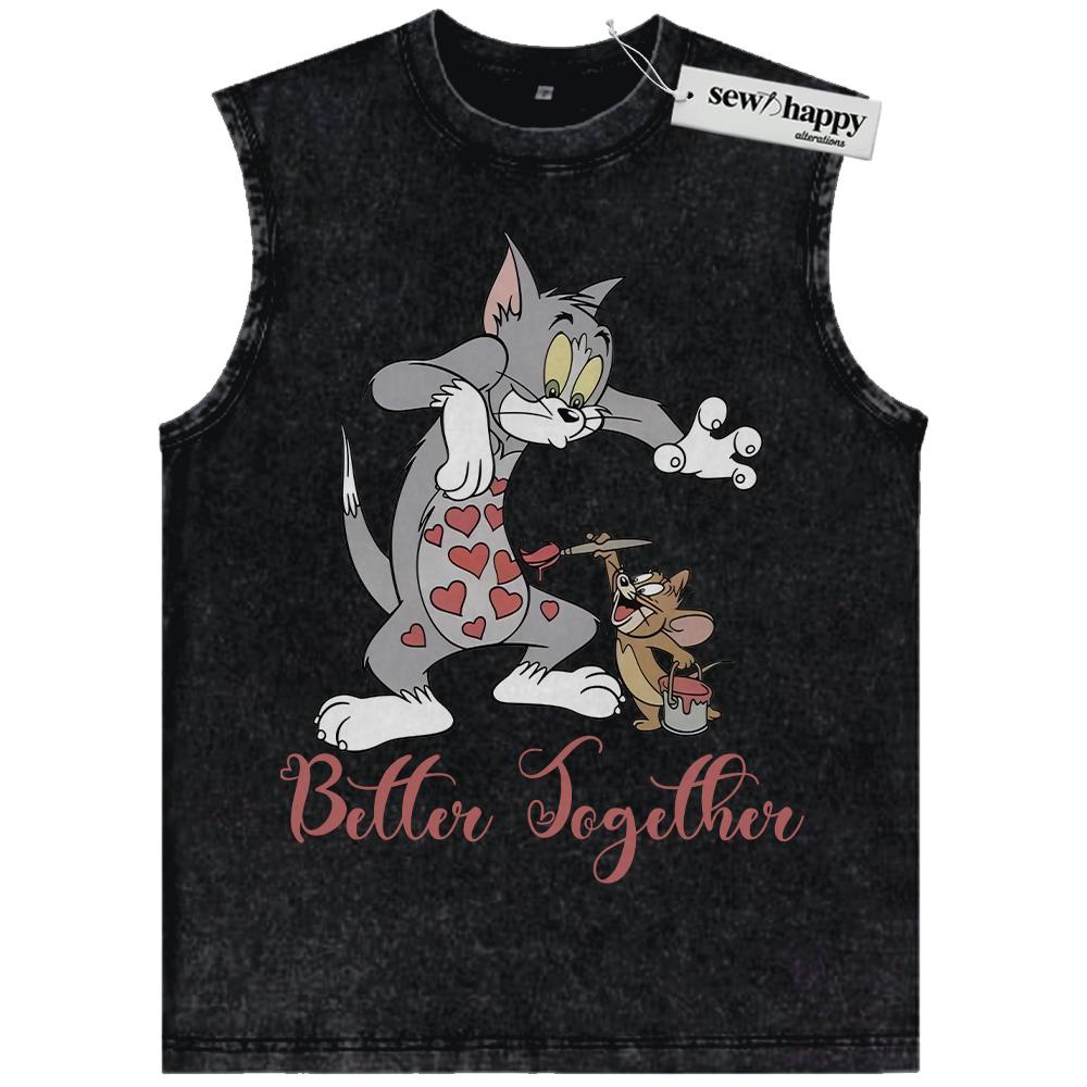 Wash Tank Top Tom and Jerry Tank Top, Valentine’s Day Tank Top, Animated Tank Top, Vintage Tank Top