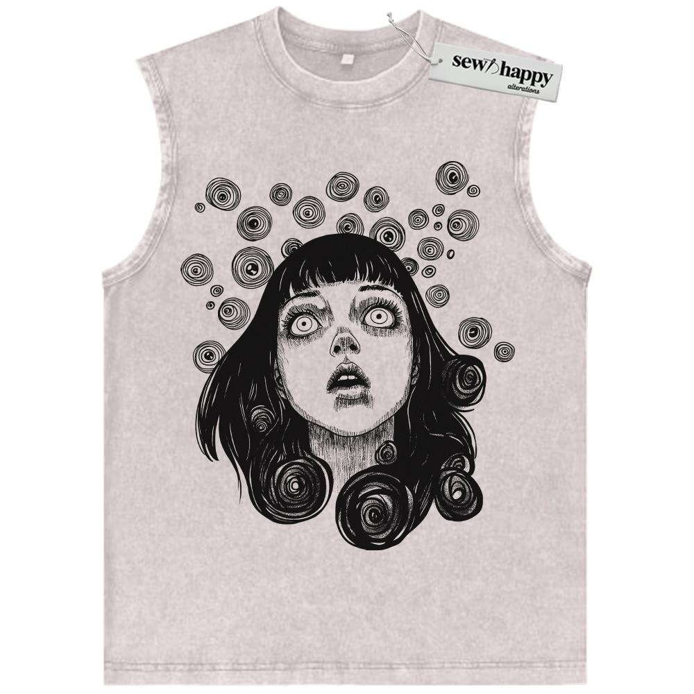 Wash Tank Top Uzumaki Tank Top, Junji Ito Tank Top, Horror Anime Tank Top, Vintage Tank Top