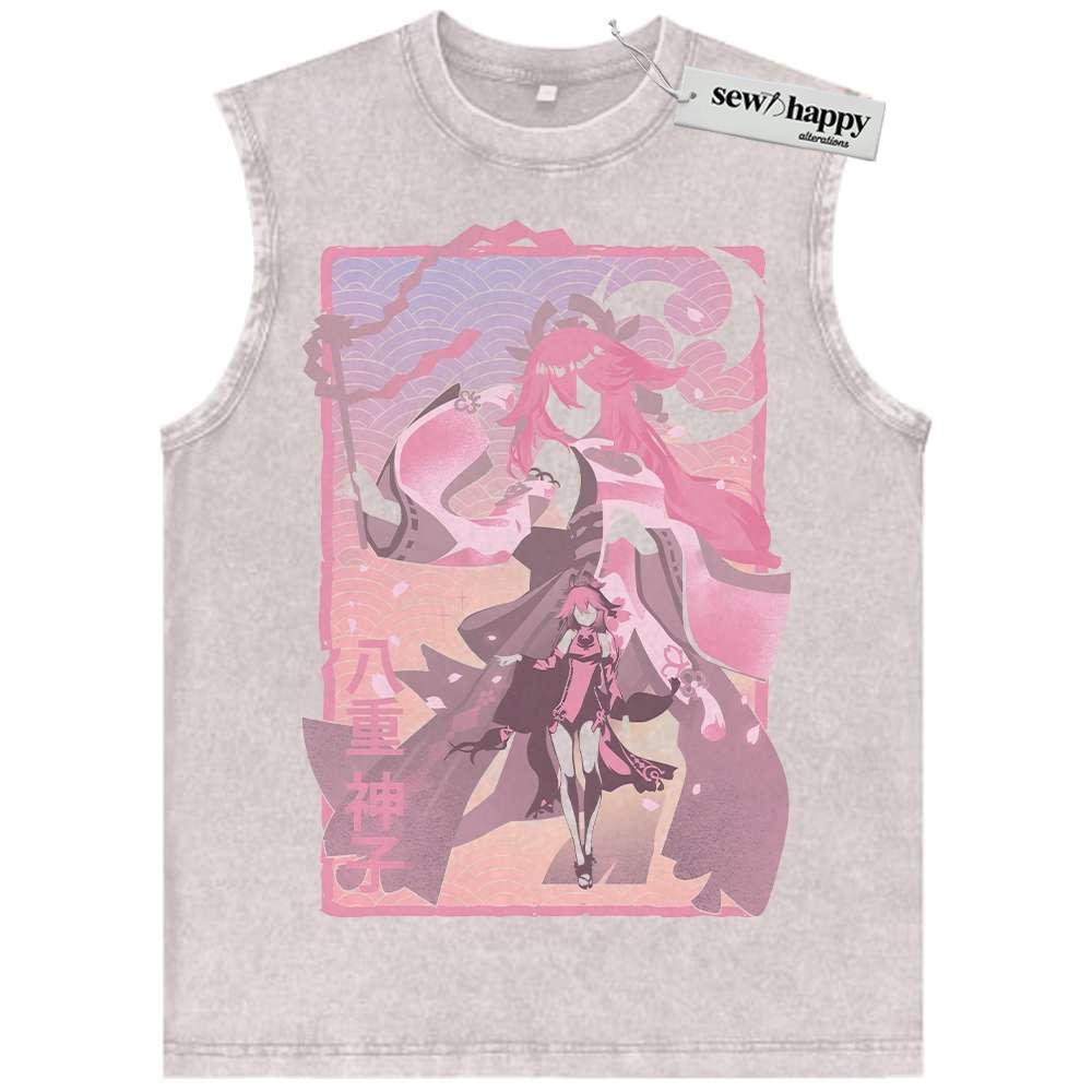 Wash Tank Top Yae Miko Tank Top, Genshin Impact Tank Top, Game Tank Top, Vintage Tank Top