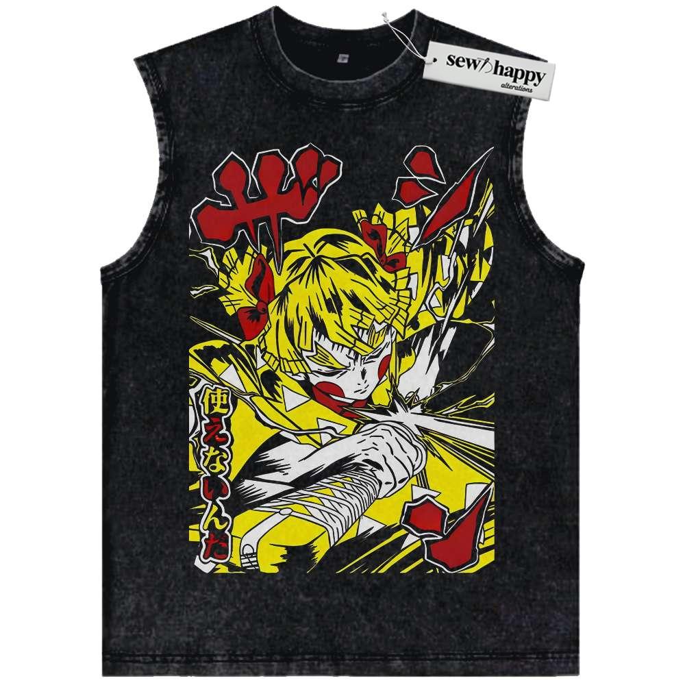 Wash Tank Top Zenitsu Agatsuma Tank Top, Demon Slayer Tank Top, Anime Tank Top, Vintage Tank Top