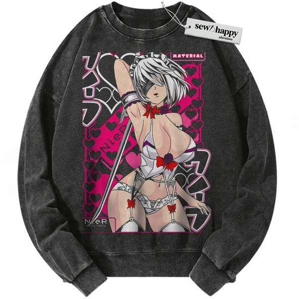 Wash Sweatshirt 2B Sweatshirt, NieR:Automata Sweatshirt, Game Sweatshirt, Vintage Sweater