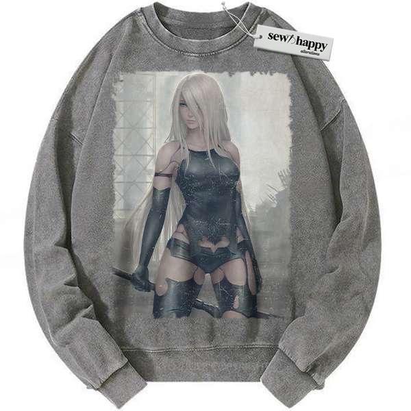 Wash Sweatshirt A2 Sweatshirt, NieR:Automata Sweatshirt, Game Sweatshirt, Vintage Sweater