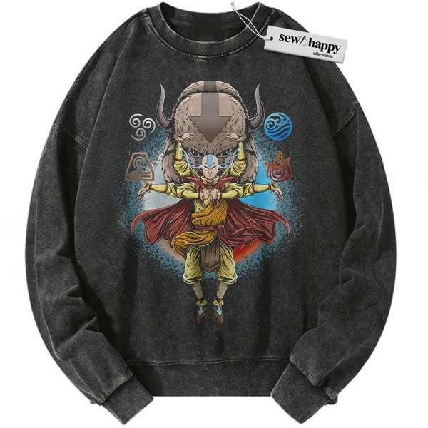 Wash Sweatshirt Aang and Appa Sweatshirt, Avatar The Last Airbender Sweatshirt, Animated Sweatshirt, Vintage Sweatshirt