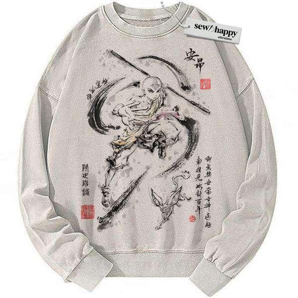 Wash Sweatshirt Aang Sweatshirt, Avatar the Last Airbender Sweatshirt, Animated Sweatshirt, Vintage Sweater